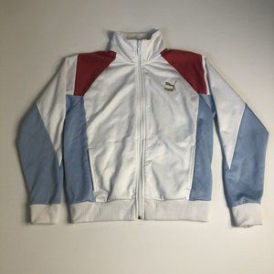 Puma Jacket‎ Womens Medium White Blue Red Full Zip Track Coat Casual Ladies B31